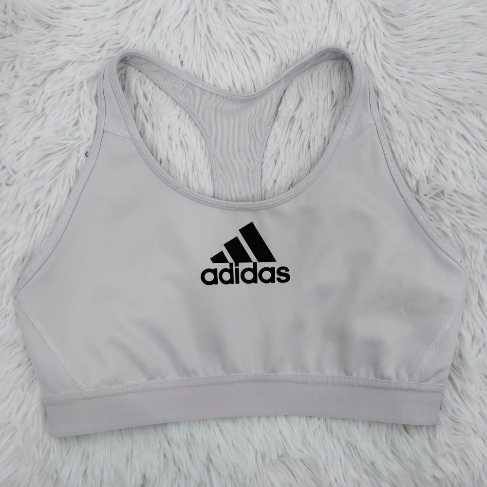 Adidas Logo Scoop Neck Mesh Trim Racerback Support Sport Bra Large Women White